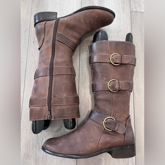 STAR LING Taupe Leather Zip Up Mid Calf Boots W Buckle Accent - Picture 4 of 7